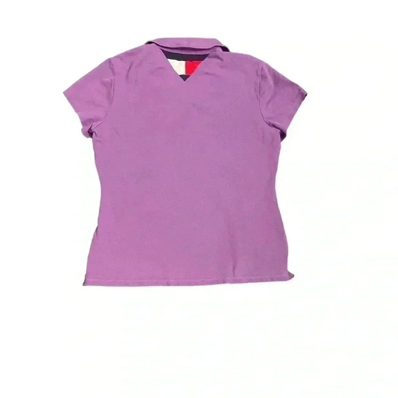 Tommy Hilfiger Women M Slim Fit Stretch Pride Flag Polo Short Sleeve Purple Y2K - Picture 2 of 10